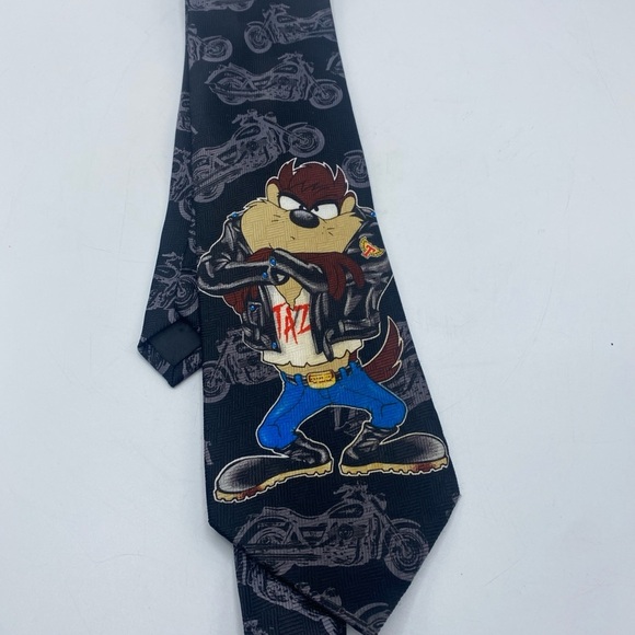 Looney Tunes Tie Mens 4x60 Black Taz Bikelife Edgy Bikercore Fun Bad Vintage - Picture 5 of 7